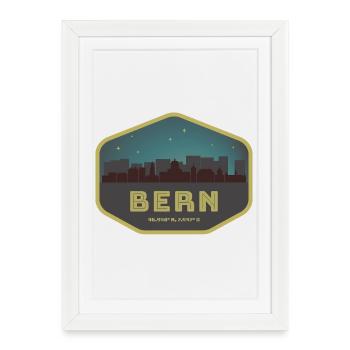 Bern Switzerland Skyline Badge Night - Framed poster (27 × 37 cm) - white - Front