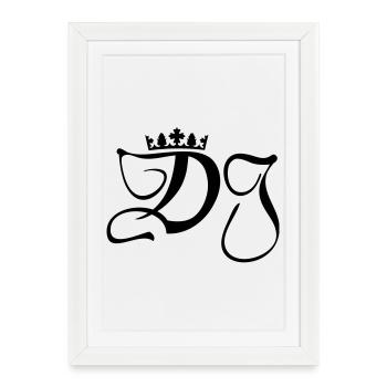 DJ-disc-jockey -monogramme avec la couronne - Affiche encadrée (27 × 37 cm) - blanc - Devant