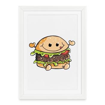 Hamburger délicieux Kawaii - Burger - Restauration rapide - Fun - Affiche encadrée (27 × 37 cm) - blanc - Devant