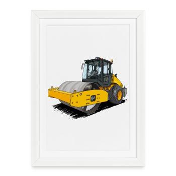 Rouleau dans la construction routière - Affiche encadrée (27 × 37 cm) - blanc - Devant