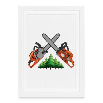 Tronçonneuse - Forêt verte - Affiche encadrée (27 × 37 cm) - blanc - Devant