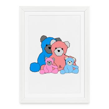 Famille Teddy - Affiche encadrée (27 × 37 cm) - blanc - Devant