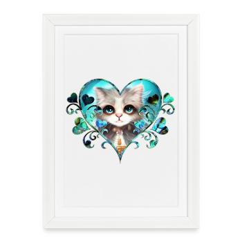 Mignon petit chat moelleux - Affiche encadrée (27 × 37 cm) - blanc - Devant