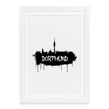 Dortmund Graffiti Skyline - Affiche encadrée (27 × 37 cm) - blanc - Devant