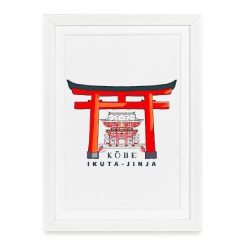 Kobe, Japon, Torii Shrine Ikuta-jinja, dessin - Affiche encadrée (27 × 37 cm) - blanc - Devant