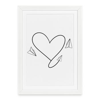 Avion Flyer avec coeur - Affiche encadrée (27 × 37 cm) - blanc - Devant