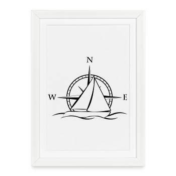 Sailboat with wind rose neutral black - Framed poster (27 × 37 cm) - white - Front