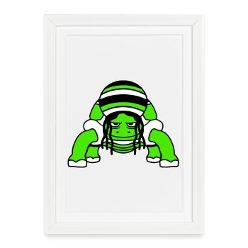 tortue Reggae musique Rasta Hair Hat Jamaïque - Affiche encadrée (27 × 37 cm) - blanc - Devant