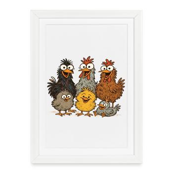 Poulet coloré motif de dessin animé - Affiche encadrée (27 × 37 cm) - blanc - Devant