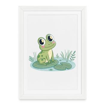 Grenouille mignonne sur nénuphar - Affiche encadrée (27 × 37 cm) - blanc - Devant