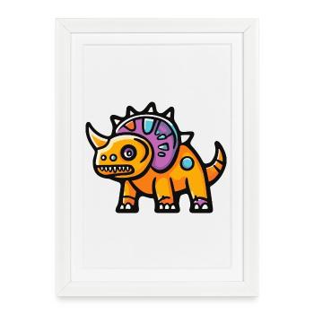 Dinosaure tricératops Halloween Drôle - Affiche encadrée (27 × 37 cm) - blanc - Devant