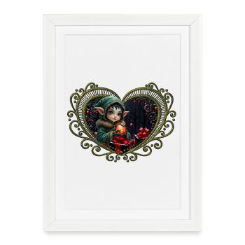 Lutin de Noël en coeur orné - Affiche encadrée (27 × 37 cm) - blanc - Devant