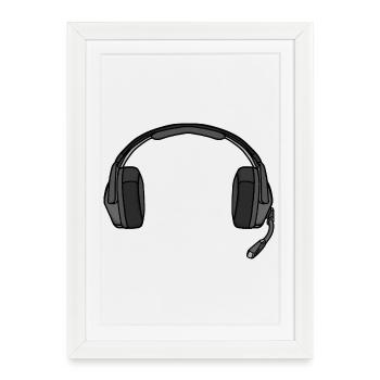 Casque avec micro - Affiche encadrée (27 × 37 cm) - blanc - Devant