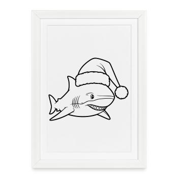 Illustration de bande dessinée de requins de Noël - Affiche encadrée (27 × 37 cm) - blanc - Devant
