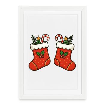 Illustration de bas de Noël festifs - Affiche encadrée (27 × 37 cm) - blanc - Devant