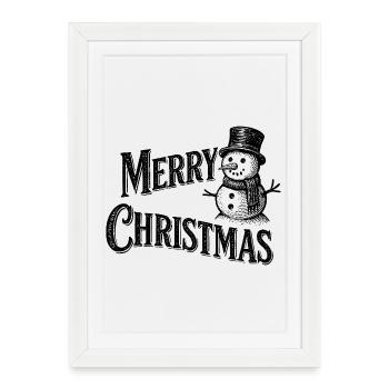Bonhomme de neige vintage – Joyeux Noël - Affiche encadrée (27 × 37 cm) - blanc - Devant