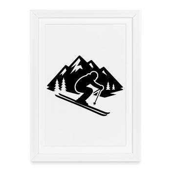 Piste Ski Silhouette Mountains - Affiche encadrée (27 × 37 cm) - blanc - Devant