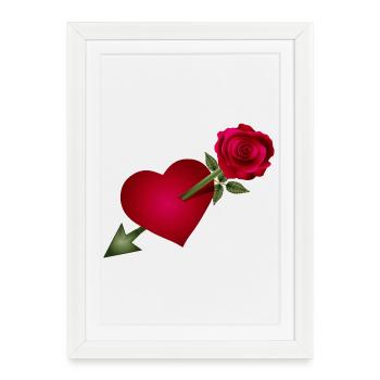 Rose rouge rencontre le cœur avec illustration de flèche - Affiche encadrée (27 × 37 cm) - blanc - Devant