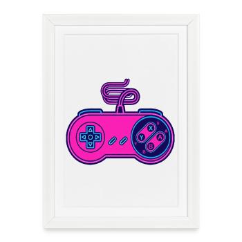 Retro pink neon controller - Framed poster (27 × 37 cm) - white - Front