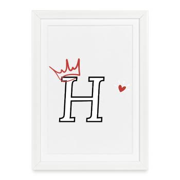 Lettre h couronne cœur  - Affiche encadrée (27 × 37 cm) - blanc - Devant