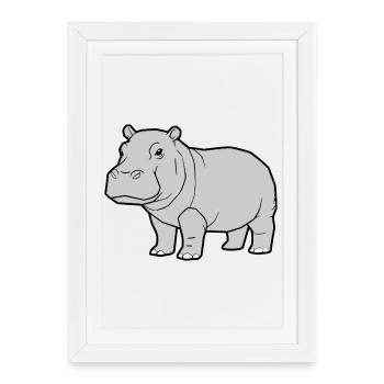 Hippopotamus Debout Zoo d’Animaux Debout - Affiche encadrée (27 × 37 cm) - blanc - Devant