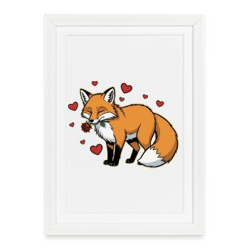 Romantic Fox with Rose - Framed poster (27 × 37 cm) - white - Front
