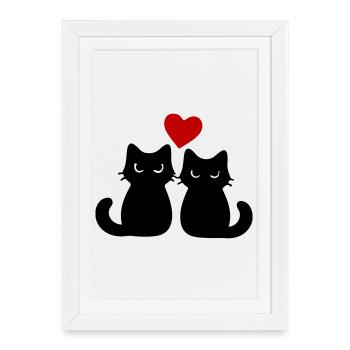 Couple de chats amoureux - Affiche encadrée (27 × 37 cm) - blanc - Devant