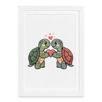 Couple de tortues pour la Saint-Valentin - Affiche encadrée (27 × 37 cm) - blanc - Devant