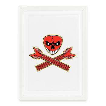 Médiator de guitare en forme de crâne et guitares croisées - Affiche encadrée (27 × 37 cm) - blanc - Devant