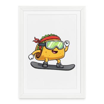 Taco Snowboard Winter Winter Sports Cool Food - Framed poster (27 × 37 cm) - white - Front