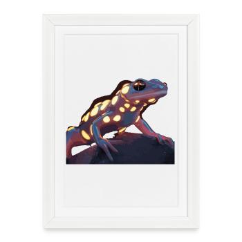 Neon Lizard on Rocks - Colorful Animal Design - Framed poster (27 × 37 cm) - white - Front