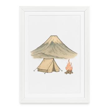 Camping volcanique aquarelle - Affiche encadrée (27 × 37 cm) - blanc - Devant