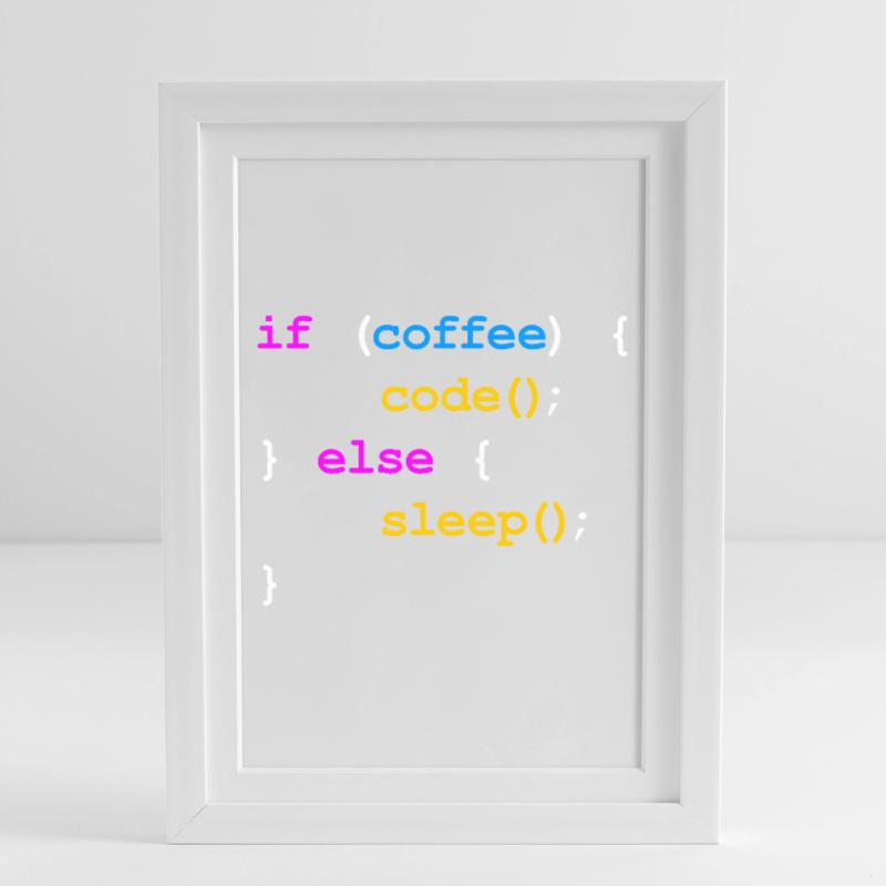 No Coffee No Code Programmeur Informaticien Affiche encadrée (27 × 37 cm)