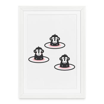 Trois singes des neiges japonais en onsen, rose - Affiche encadrée (27 × 37 cm) - blanc - Devant