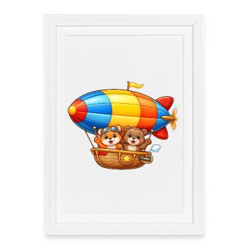 Zeppelin Animals Motif Cartoon Airship - Framed poster (27 × 37 cm) - white - Front