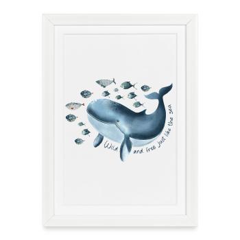Liberté pour l’espoir - Baleine bleue avec banc de poissons - Affiche encadrée (27 × 37 cm) - blanc - Devant