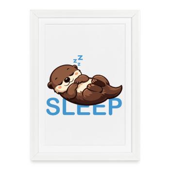 Sleeping Otter Sleep Cartoon Cute - Framed poster (27 × 37 cm) - white - Front