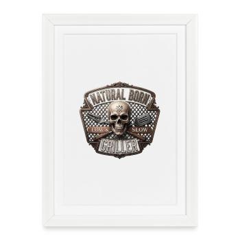 Natural Born Griller Skull Badge - Framed poster (27 × 37 cm) - white - Front