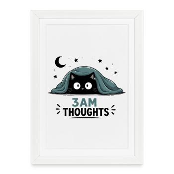 3AM Thoughts Funny Black Cat Under Blanket - Framed poster (27 × 37 cm) - white - Front