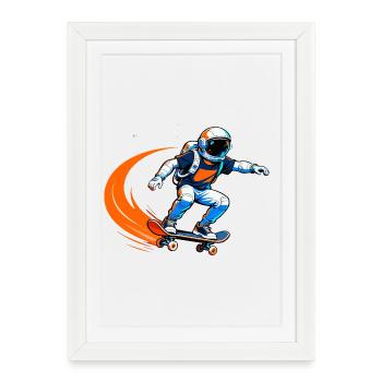 Skateboard d’astronaute dans l’espace - Affiche encadrée (27 × 37 cm) - blanc - Devant