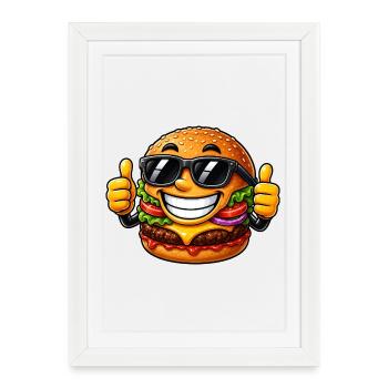 Dessin animé de cheeseburger cool avec lunettes de soleil - Affiche encadrée (27 × 37 cm) - blanc - Devant