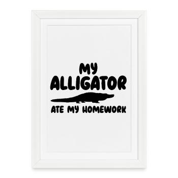 Reptile silhouette d’alligator - Affiche encadrée (27 × 37 cm) - blanc - Devant