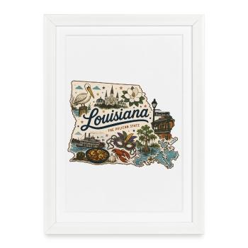 Louisiana Pelican State Vintage Travel Sticker - Framed poster (27 × 37 cm) - white - Front