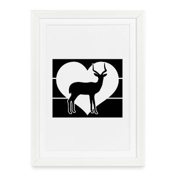 Silhouette du cœur d’antilope - Affiche encadrée (27 × 37 cm) - blanc - Devant