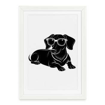 Dachshund Weiner Dog Laying Sunglasses - Framed poster (27 × 37 cm) - white - Front
