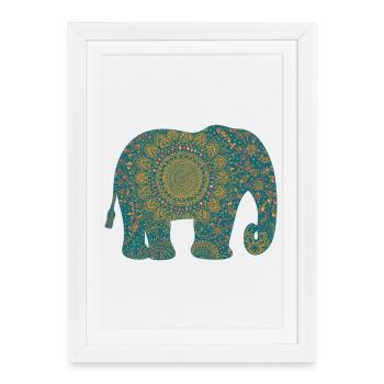 Motif d’éléphant mandala en sarcelle - Affiche encadrée (27 × 37 cm) - blanc - Devant