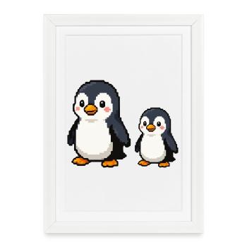 Pixel Penguin Duo - Framed poster (27 × 37 cm) - white - Front