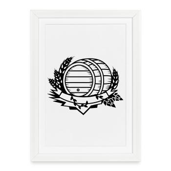 beer barrel with hops and ears of wheat - Framed poster (27 × 37 cm) - white - Front