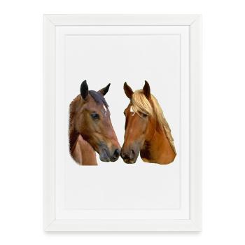 Twin Horses Embrace - Framed poster (27 × 37 cm) - white - Front