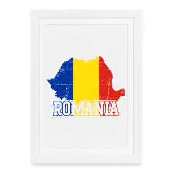 Emblème du drapeau de la carte de la Roumanie - Affiche encadrée (27 × 37 cm) - blanc - Devant